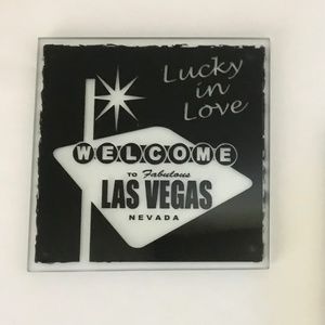 Las Vegas Lucky in Love (Set of 2 Glass coasters. NWT
